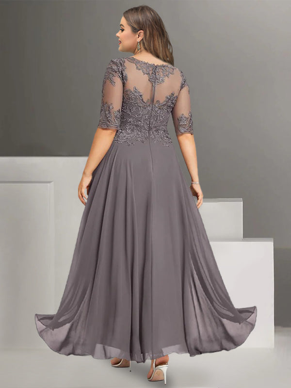 Ankle-Length Mother of the Bride Chiffon Pantsuit with Lace and Jewel Neckline