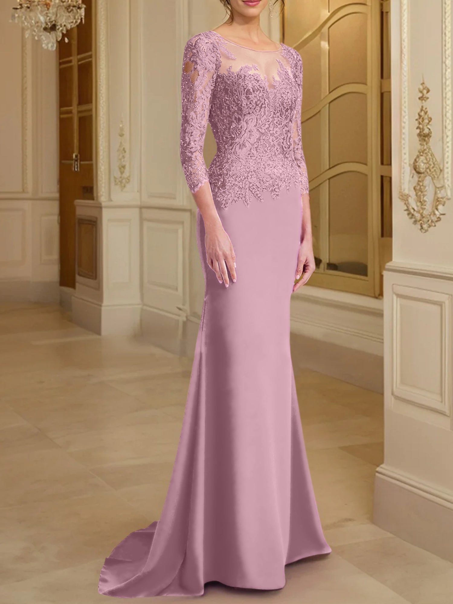 Long-Sleeved Lace Mother of the Bride Dresses in Trumpet/Mermaid Silhouette