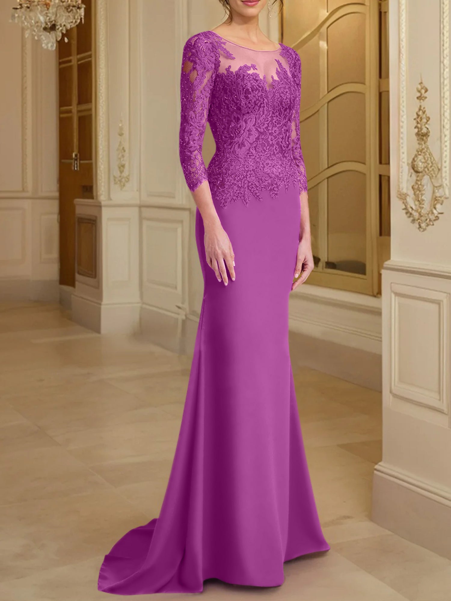Long-Sleeved Lace Mother of the Bride Dresses in Trumpet/Mermaid Silhouette