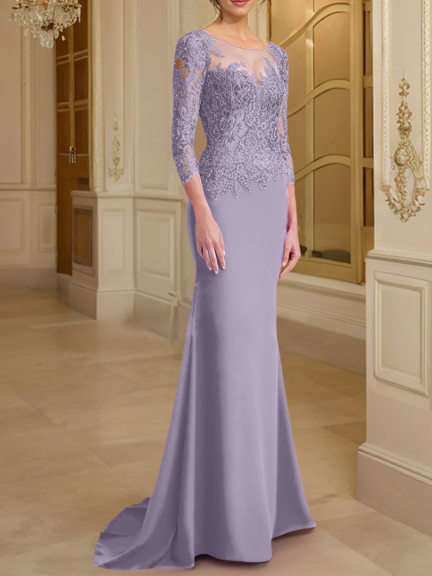 Long-Sleeved Lace Mother of the Bride Dresses in Trumpet/Mermaid Silhouette