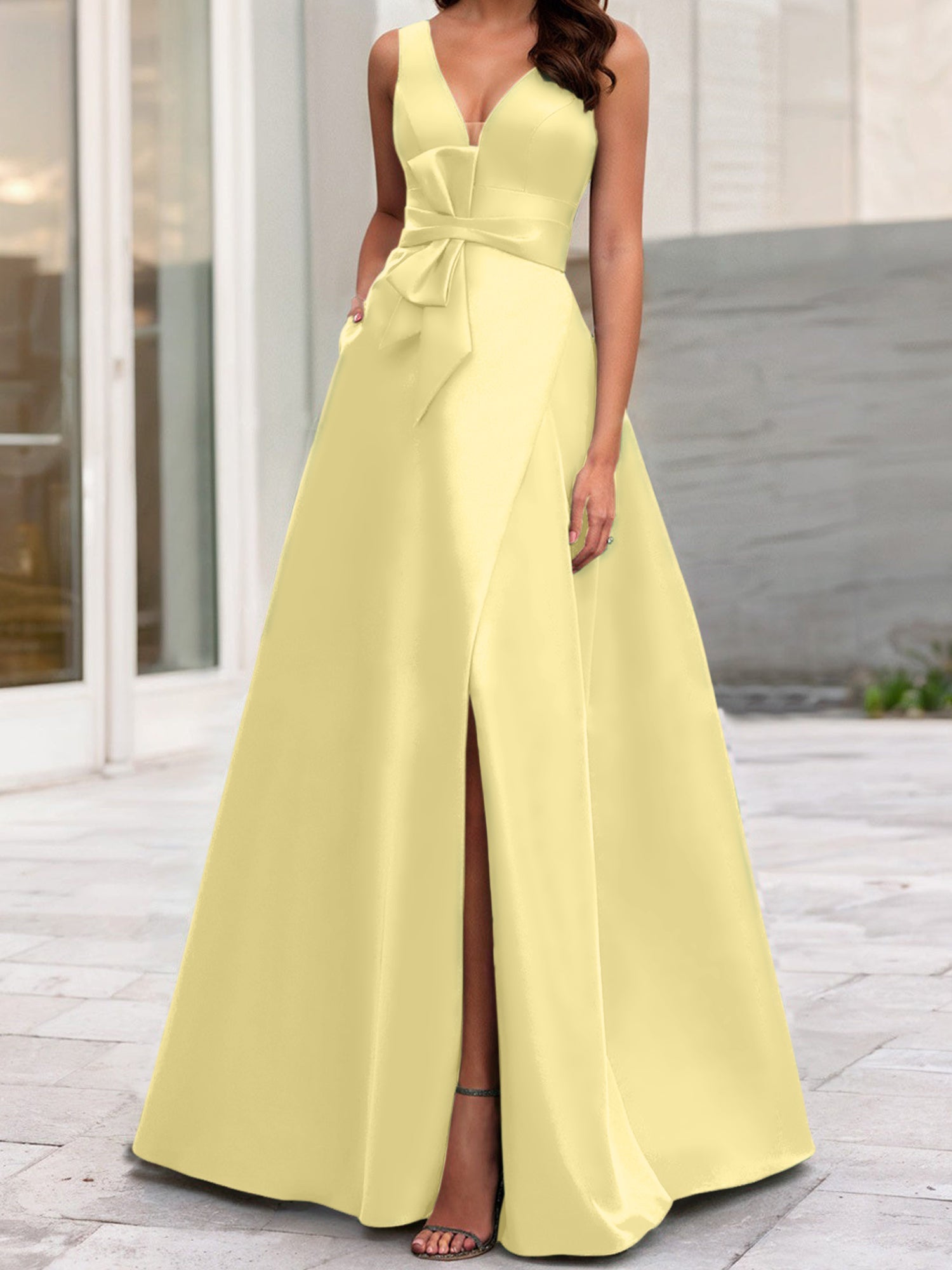 V-Neck Sleeveless A-Line Princess Mother Of The Bride Dress With Side Split