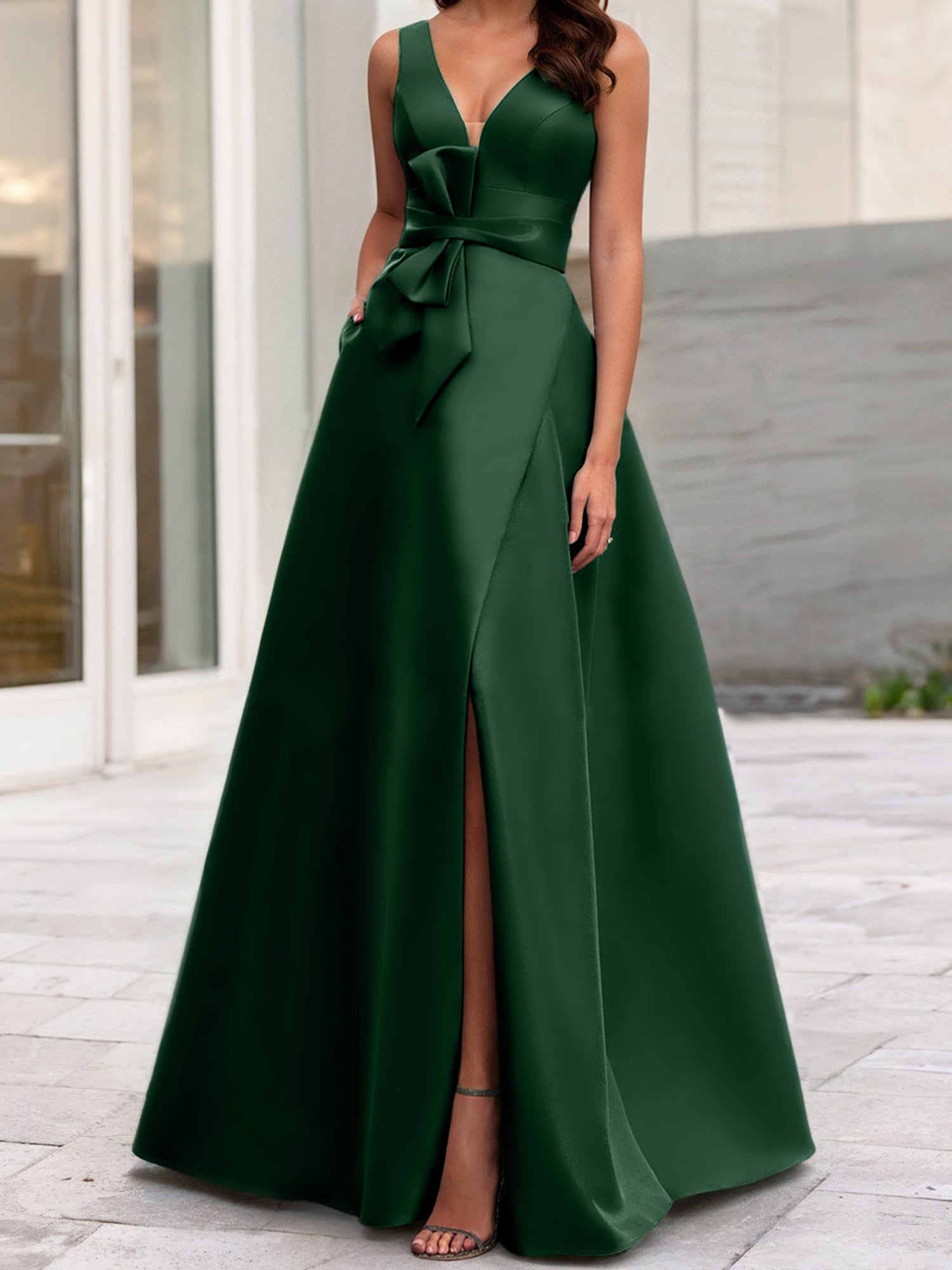 V-Neck Sleeveless A-Line Princess Mother Of The Bride Dress With Side Split