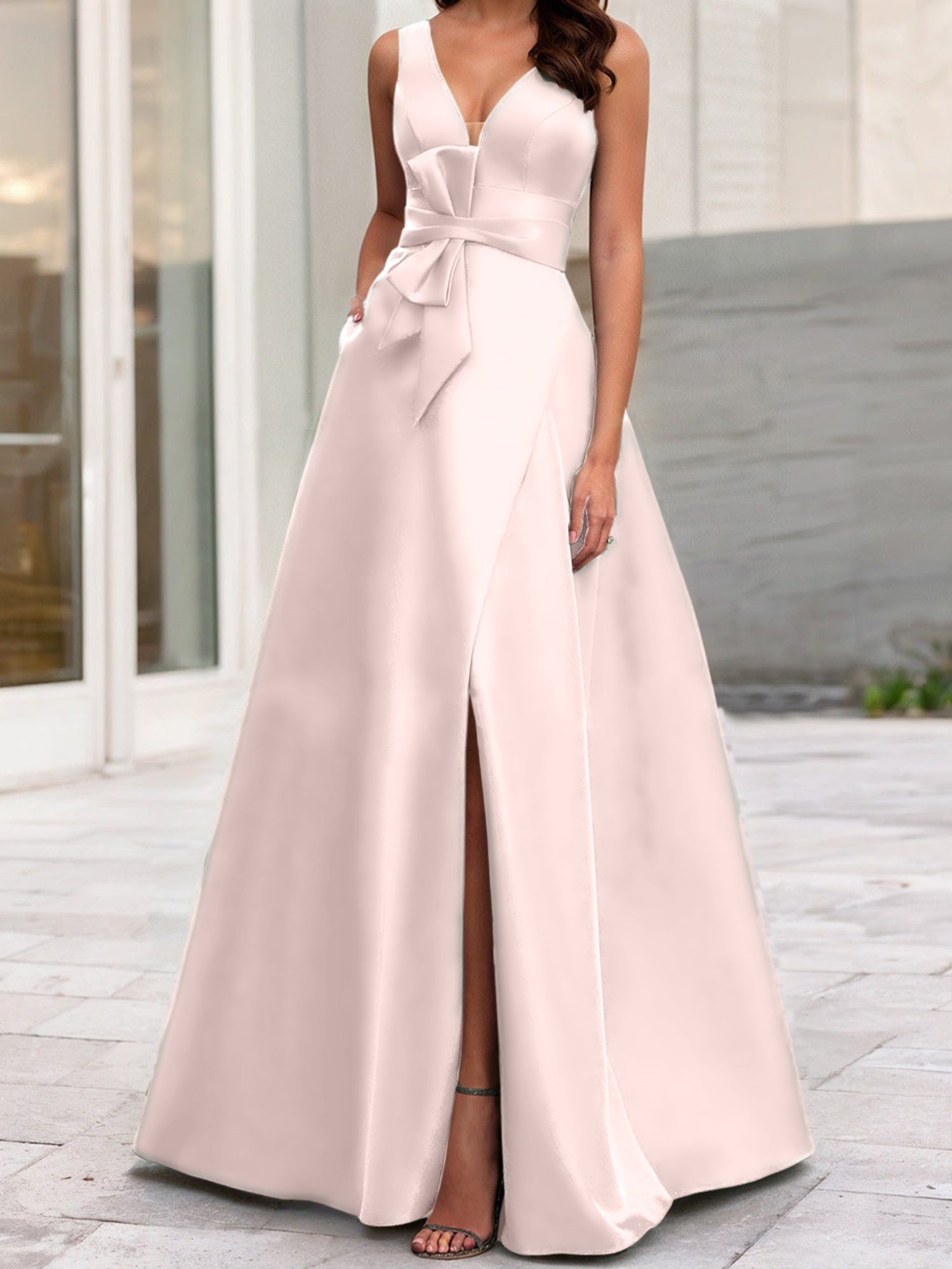 V-Neck Sleeveless A-Line Princess Mother Of The Bride Dress With Side Split