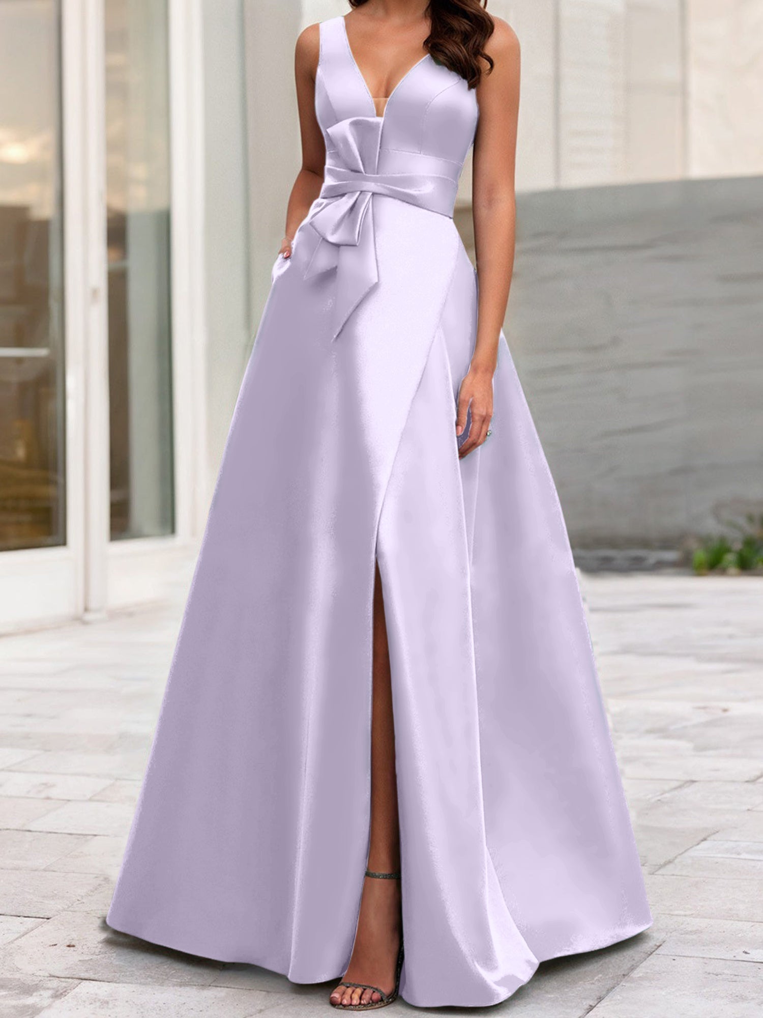 V-Neck Sleeveless A-Line Princess Mother Of The Bride Dress With Side Split