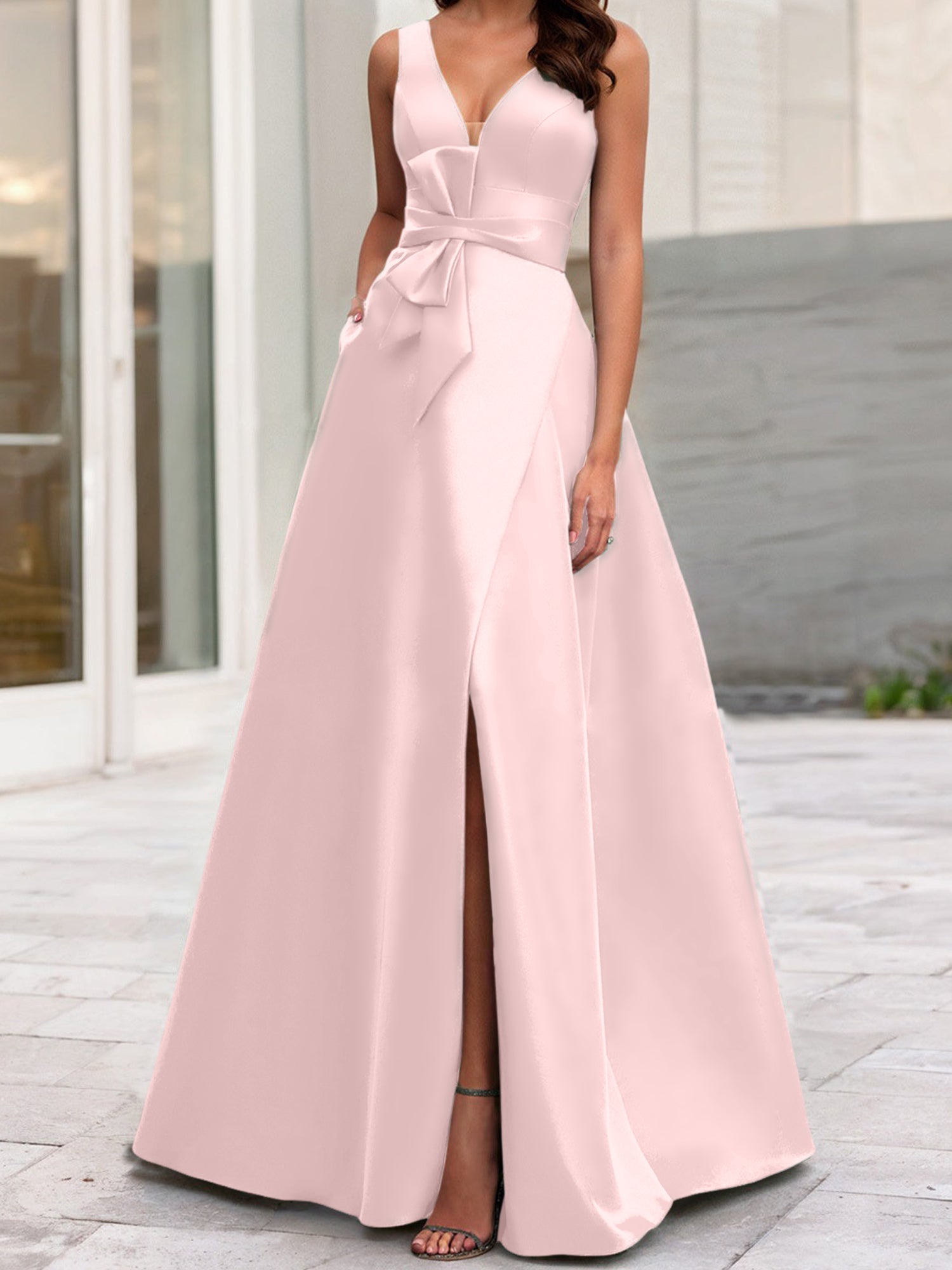V-Neck Sleeveless A-Line Princess Mother Of The Bride Dress With Side Split