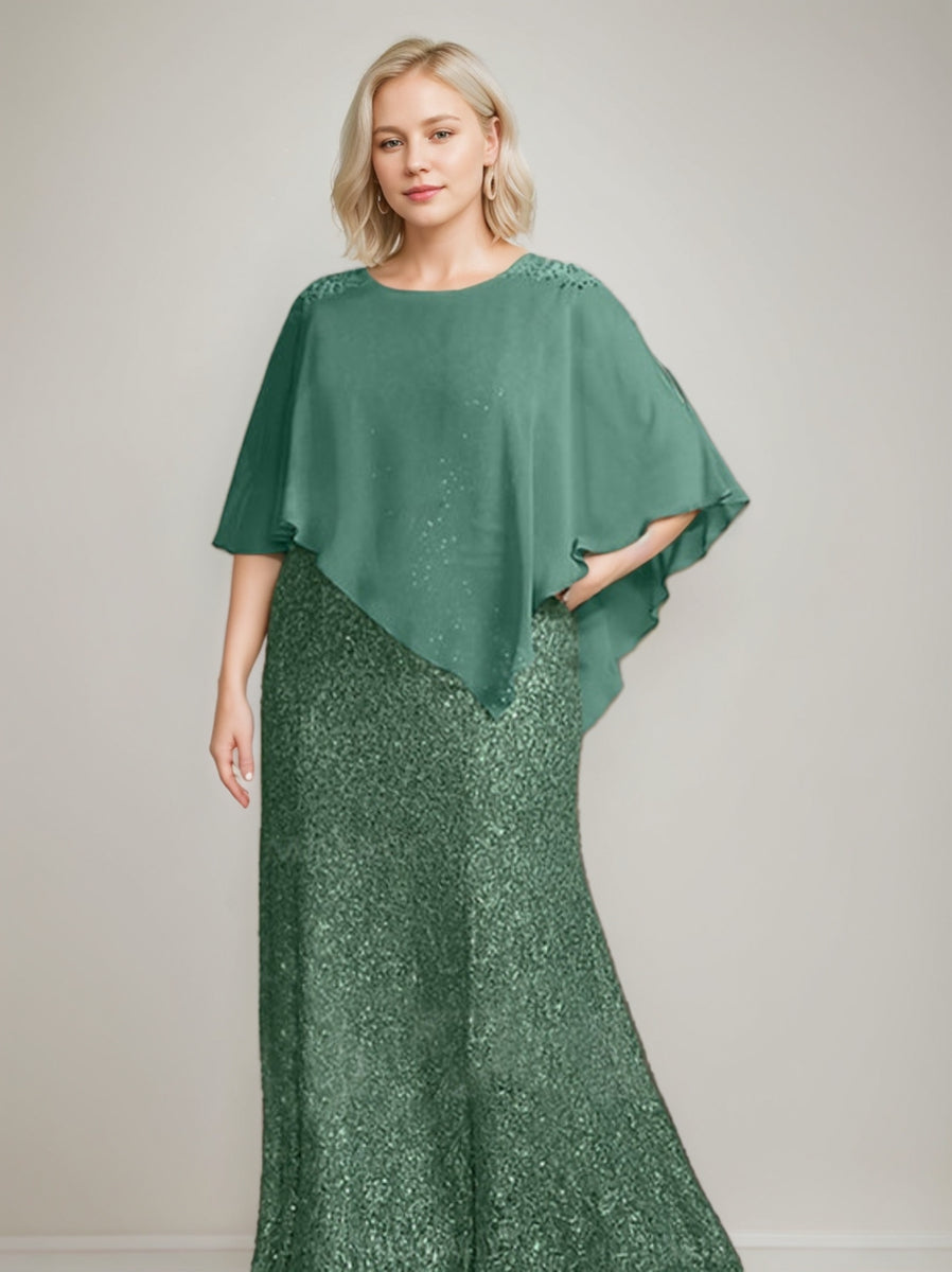 Luxurious Floor-Length Chiffon Mother of the Bride Dress with Scoop Neck and Beading Sequins