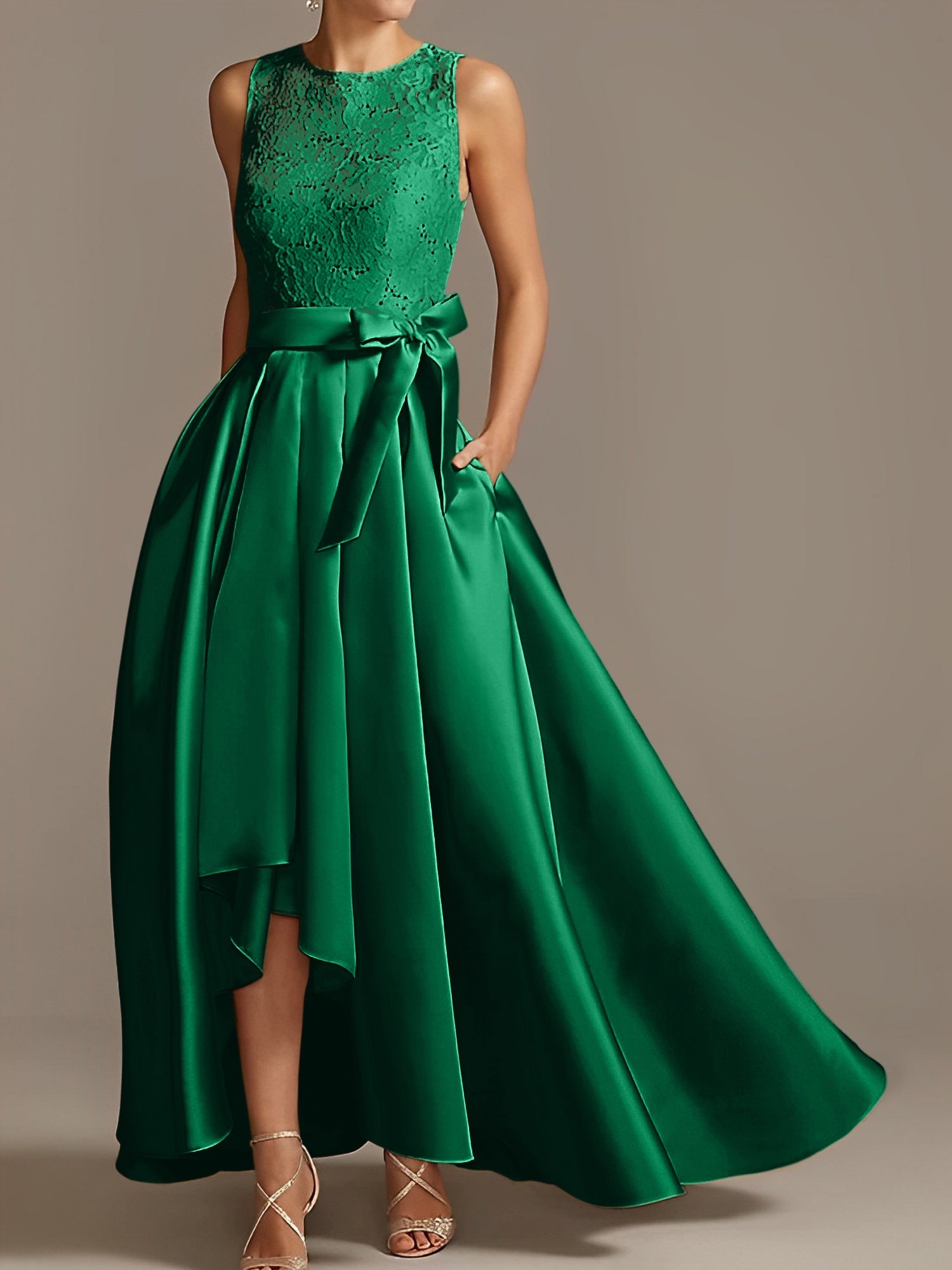 Asymmetrical Princess A-Line Sleeveless Mother Of The Bride Dress With Jewel Neck And Pleats