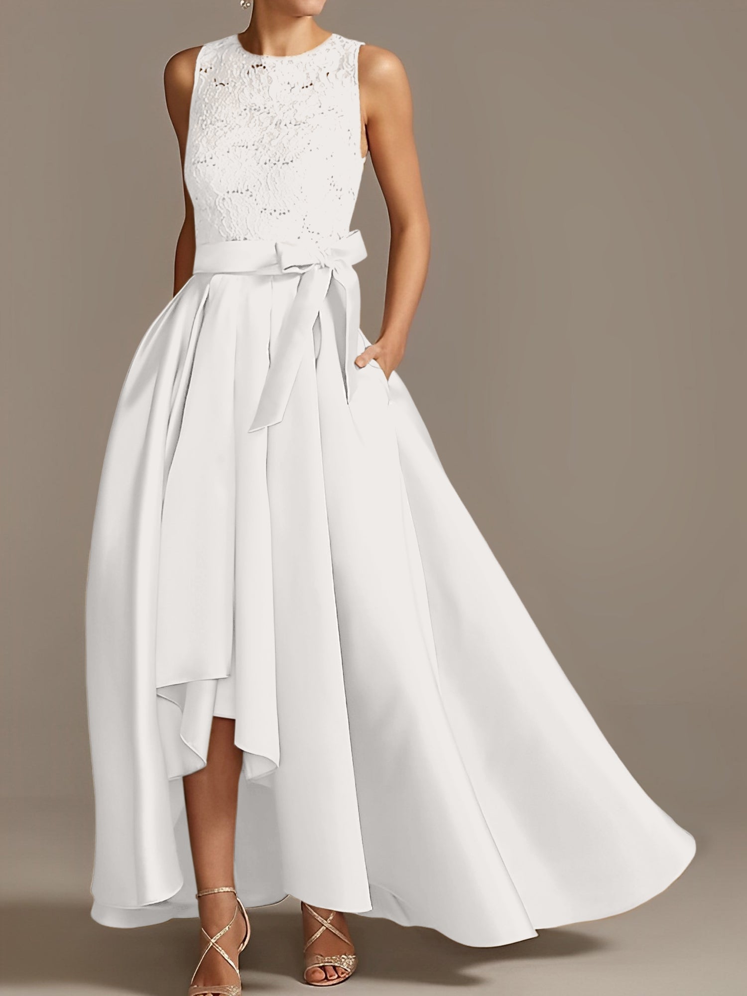 Asymmetrical Princess A-Line Sleeveless Mother Of The Bride Dress With Jewel Neck And Pleats