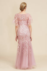 Floor-Length Mother of the Bride Lace Dresses with Trumpet/Mermaid Scoop Half Sleeves