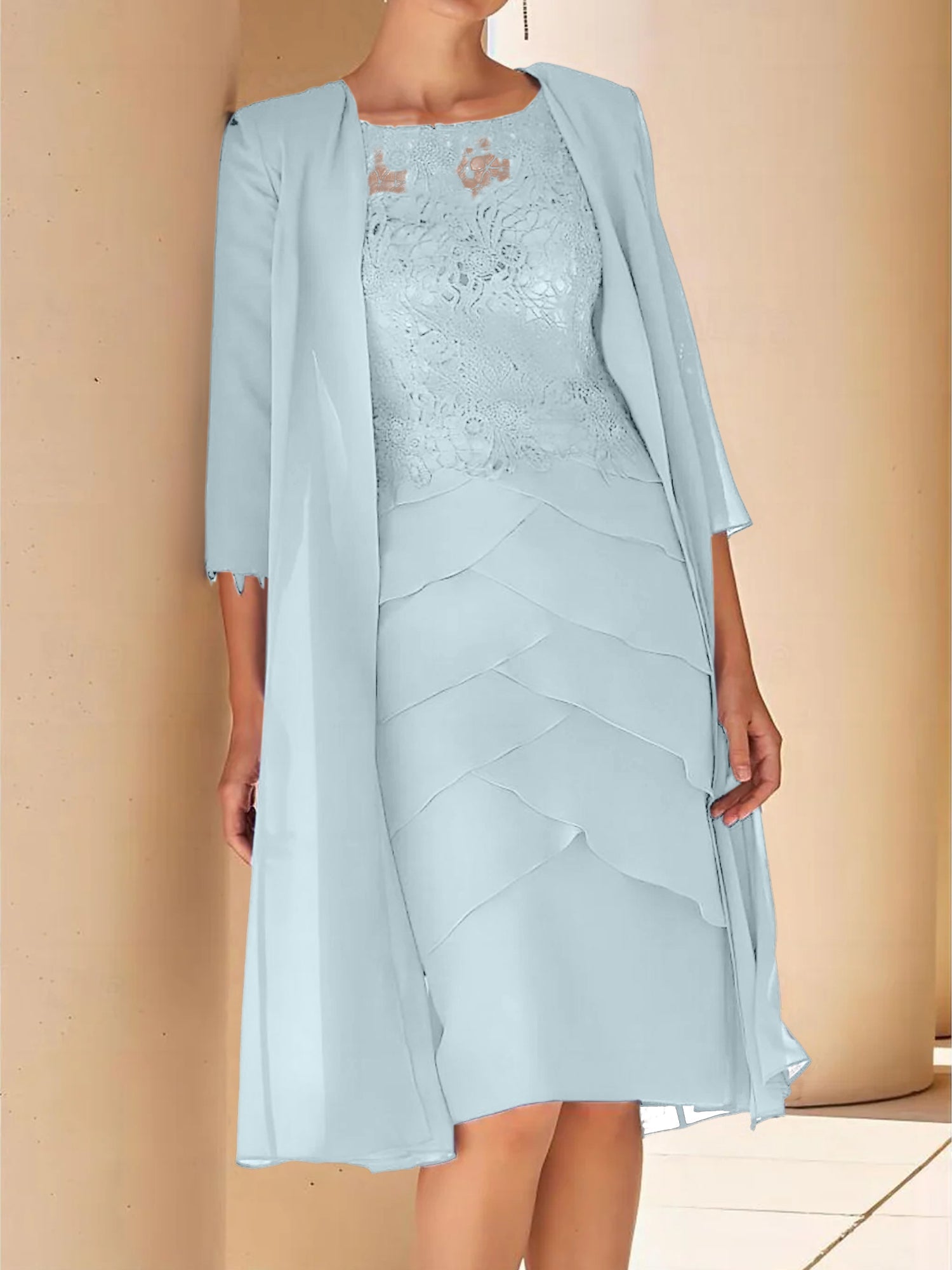 Short Sleeve Knee-Length Lace Sheath Dress for the Mother of the Bride