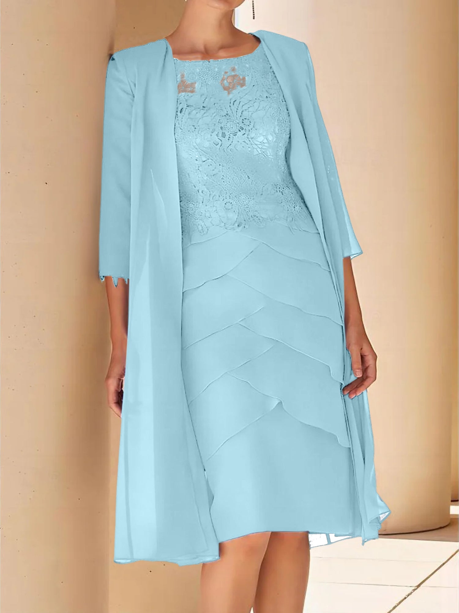 Short Sleeve Knee-Length Lace Sheath Dress for the Mother of the Bride