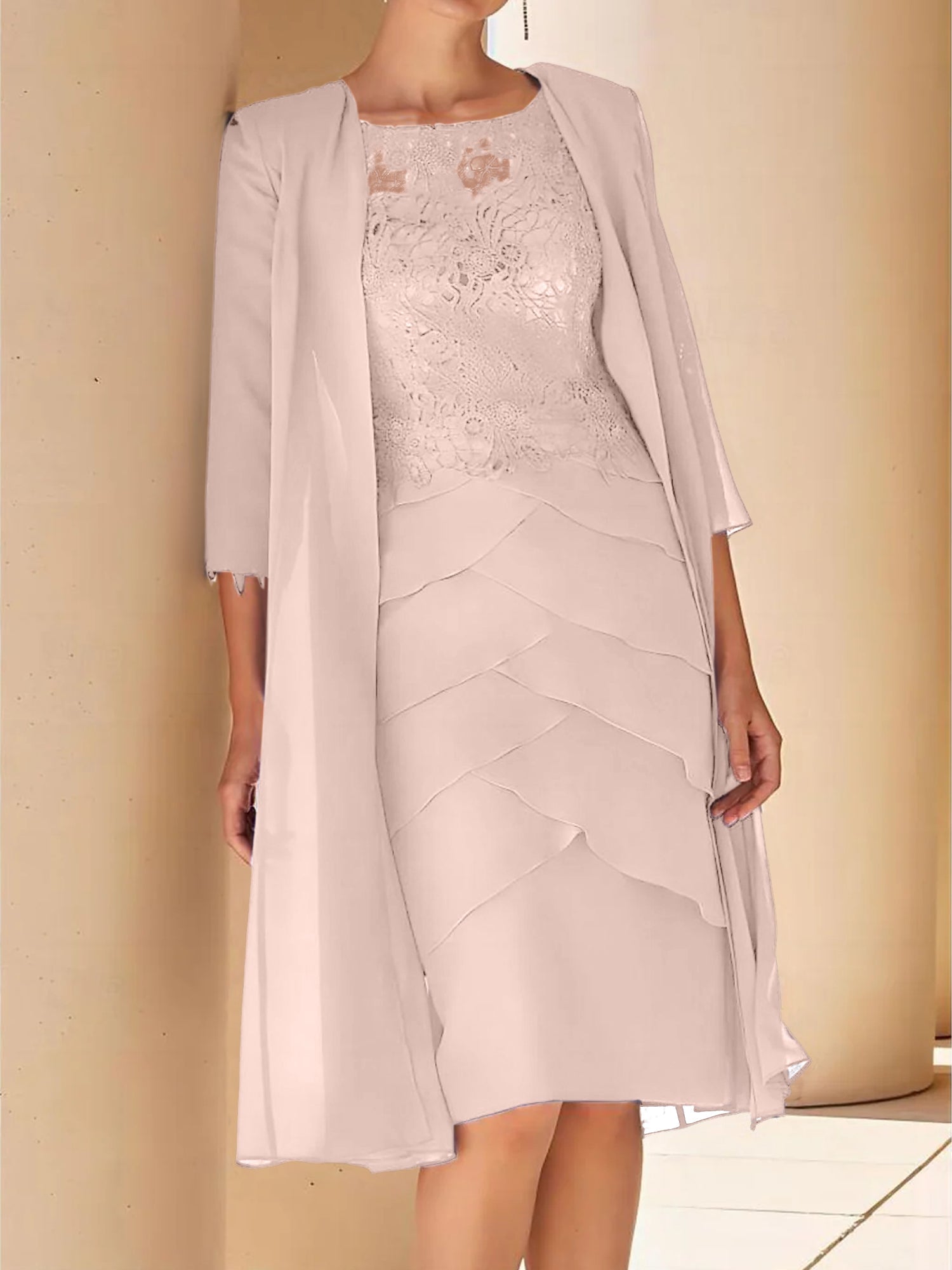 Short Sleeve Knee-Length Lace Sheath Dress for the Mother of the Bride