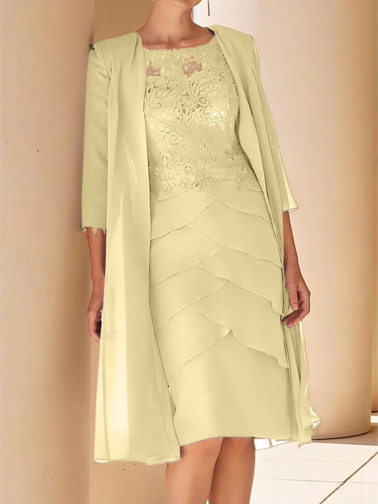 Short Sleeve Knee-Length Lace Sheath Dress for the Mother of the Bride