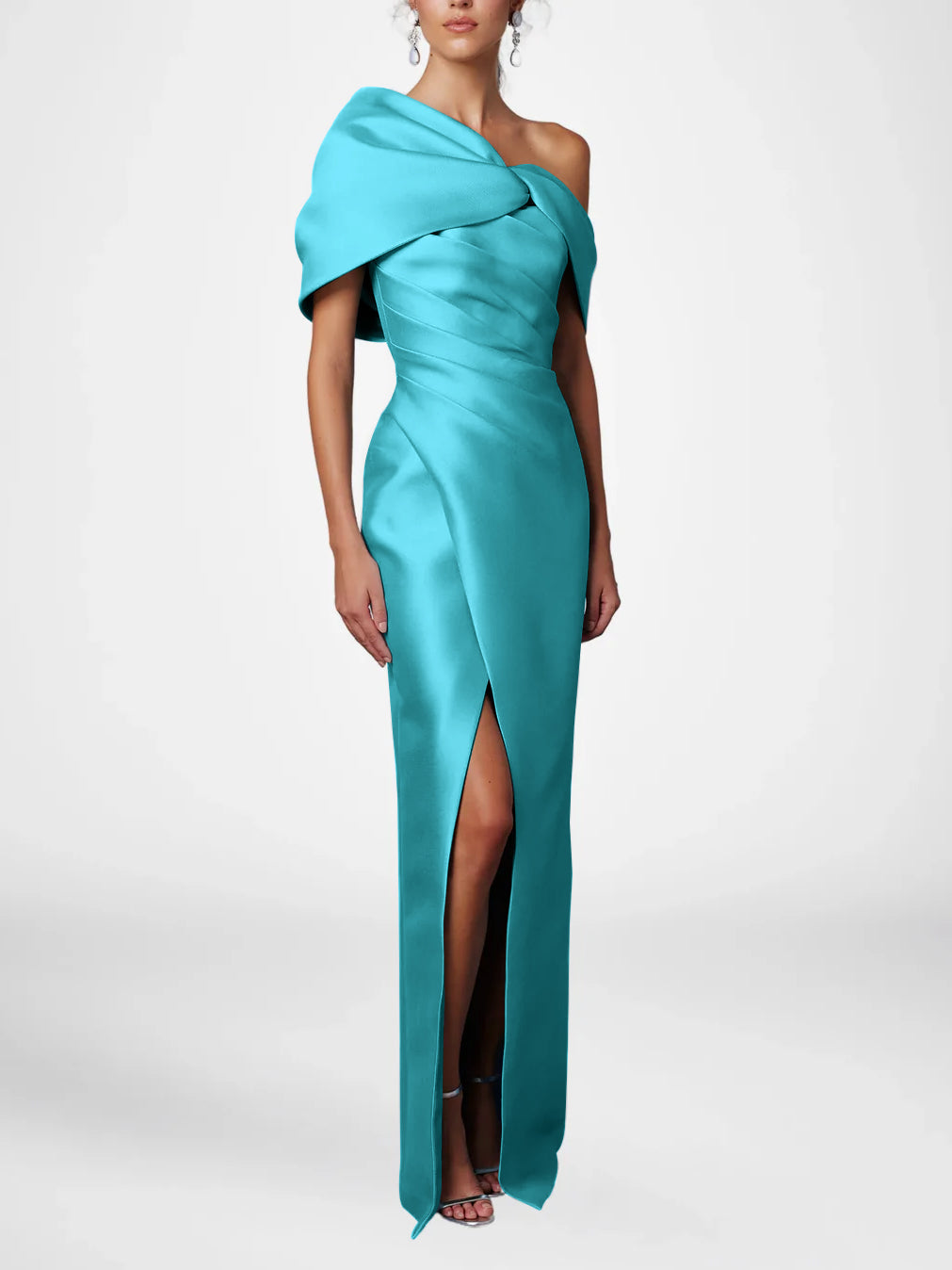 One-Shoulder Ruffled Floor-Length Gown for the Mother of the Bride