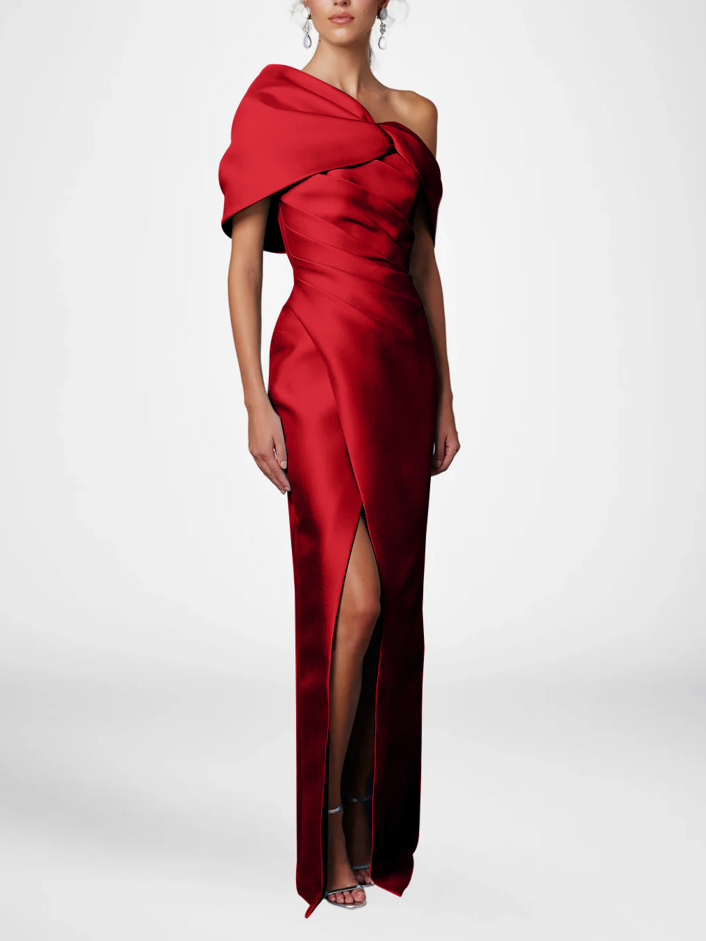 One-Shoulder Ruffled Floor-Length Gown for the Mother of the Bride