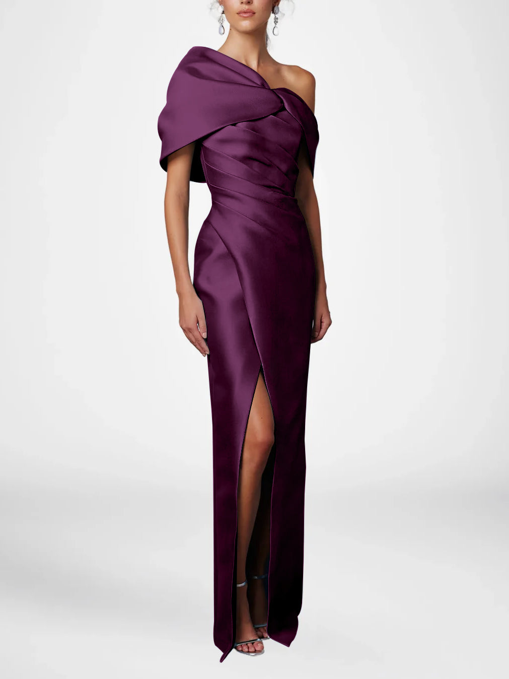 One-Shoulder Ruffled Floor-Length Gown for the Mother of the Bride