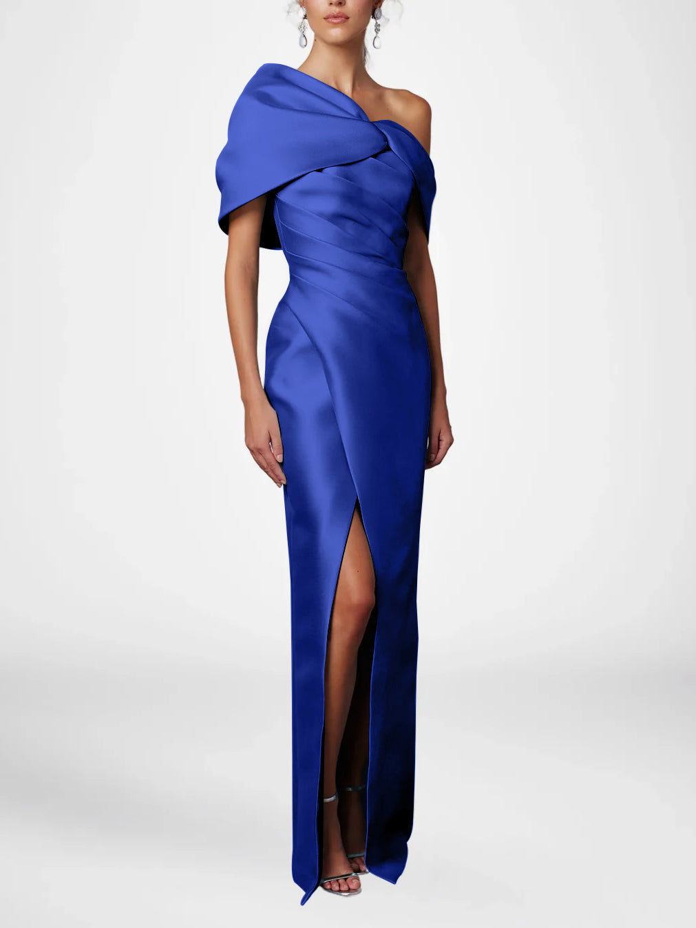 One-Shoulder Ruffled Floor-Length Gown for the Mother of the Bride