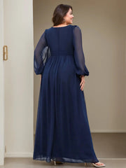 Floor-Length V-Neck A-Line Princess Gown with Ruffles for the Mother of the Bride