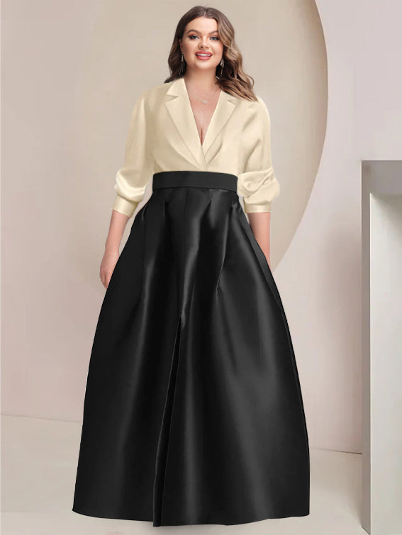 V-Neck A-Line Princess Gown with Long Sleeves and Pockets for the Mother of the Bride