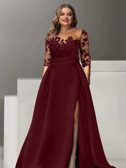 Sweetheart A-Line Princess Floor-Length Plus Size Mother of the Bride Dress with 3/4 Sleeves Lace & Side Split