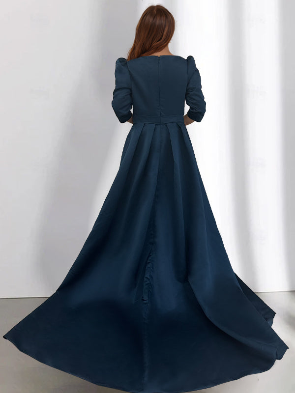 Asymmetrical A-Line Princess Mother of the Bride Dresses with Half Sleeves and Pockets