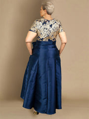 Plus Size Asymmetrical A-Line Princess Dress with Round Neck and Short Sleeves