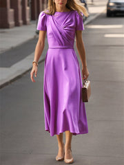 Tea-Length Ruffled Princess A-Line Dress for the Mother of the Bride