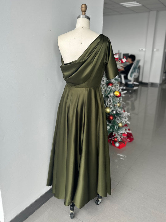 One-shoulder A-line Princess Dress with Ruffles for the Mother of the Bride