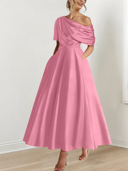 One-shoulder A-line Princess Dress with Ruffles for the Mother of the Bride