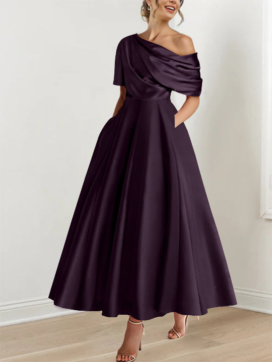 One-shoulder A-line Princess Dress with Ruffles for the Mother of the Bride