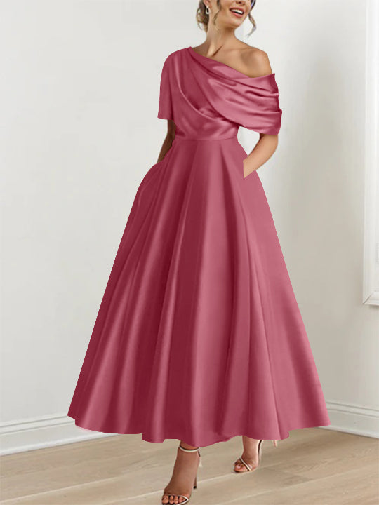 One-shoulder A-line Princess Dress with Ruffles for the Mother of the Bride