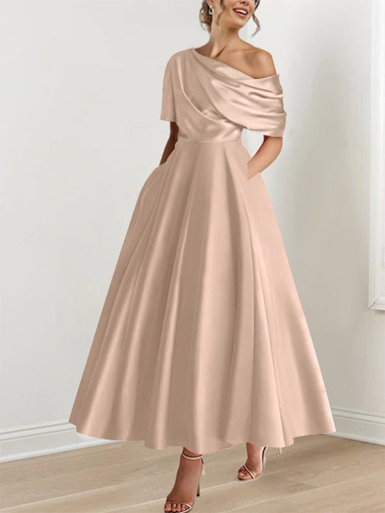 One-shoulder A-line Princess Dress with Ruffles for the Mother of the Bride