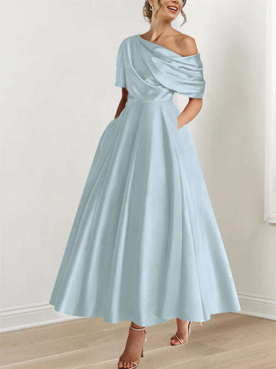One-shoulder A-line Princess Dress with Ruffles for the Mother of the Bride
