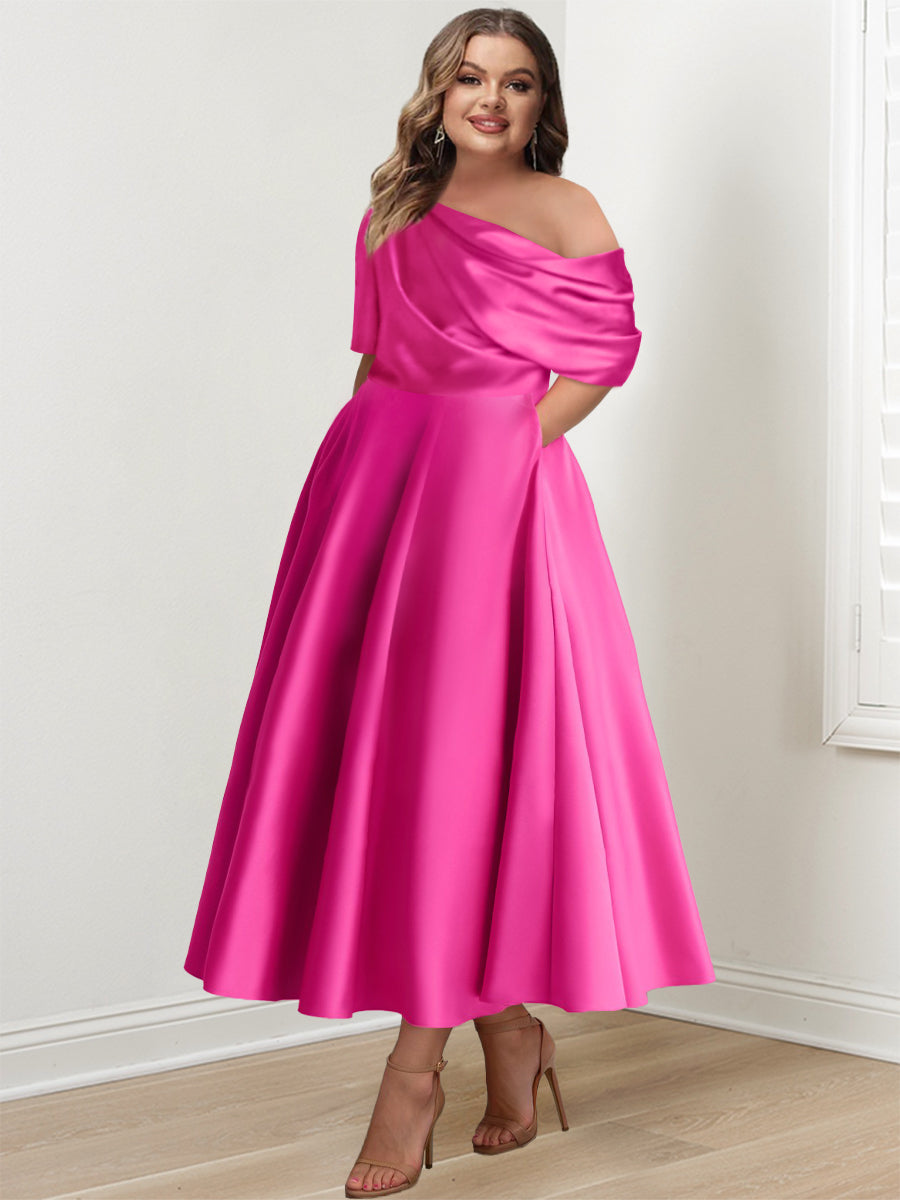 One-shoulder A-line Princess Dress with Ruffles for the Mother of the Bride