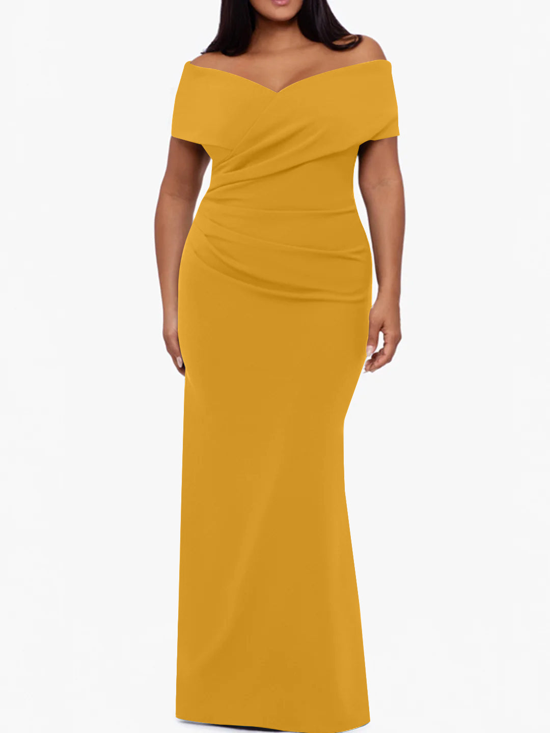 Plus Size Off-the-Shoulder Mermaid Trumpet Sleeveless Mother Of The Bride Floor-Length Dress