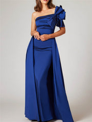 One-Shoulder Sleeveless A-Line Princess Gown with Bow(s) for the Mother of the Bride