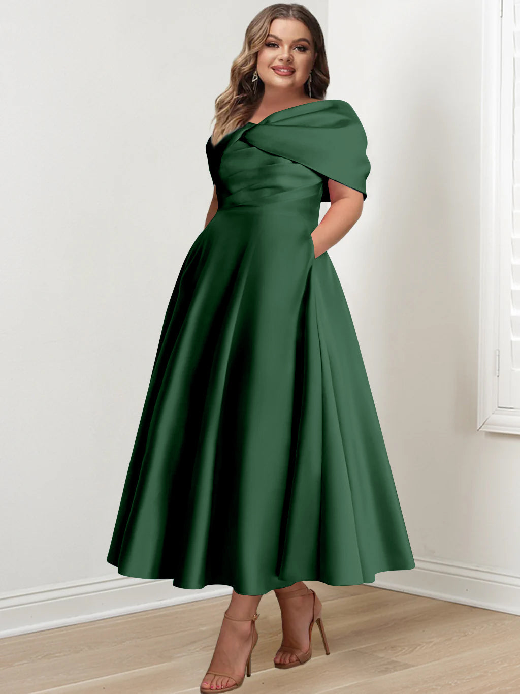 Plus Size Off-The-Shoulder A-Line Princess Ankle-Length Mother Of The Bride Dress With Ruffles & Bowknot