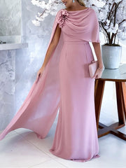Floor-Length Sleeveless Cowl Neck Sheath Dress for the Mother of the Bride with Floral Detail