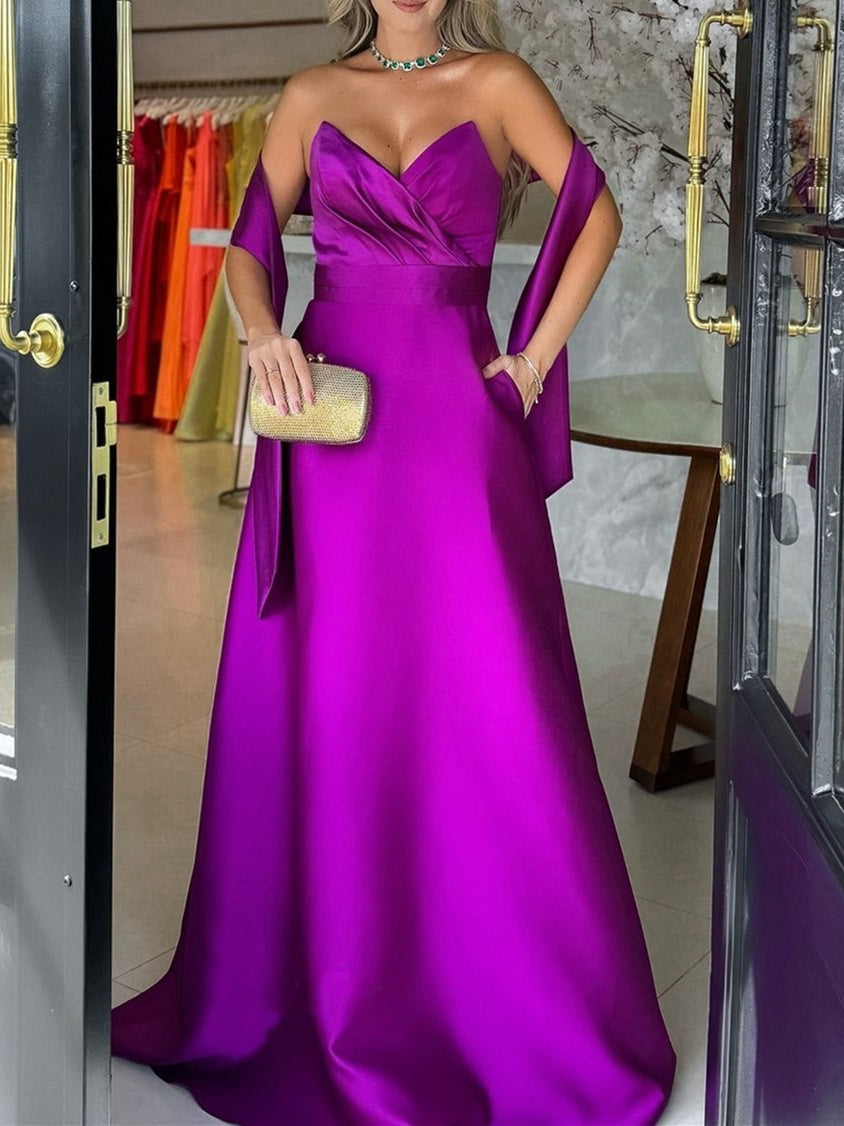 Pure Color Sleeveless Floor-Length A-Line Mother Of The Bride Dress With Sweetheart Neckline