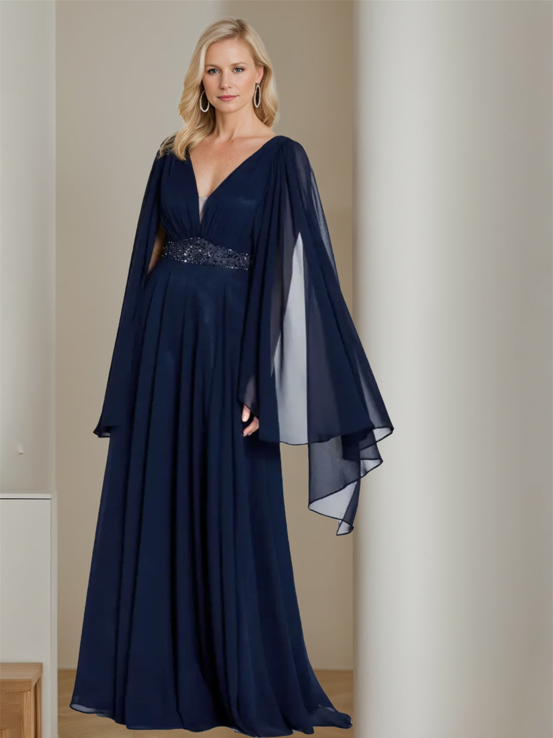 V-Neck Sleeveless A-Line Floor-Length Mother of the Bride Princess Dress