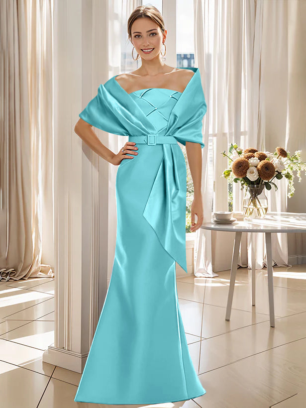 2-Piece Floor-Length Trumpet Dresses for Mother of the Bride & Groom with Wrap