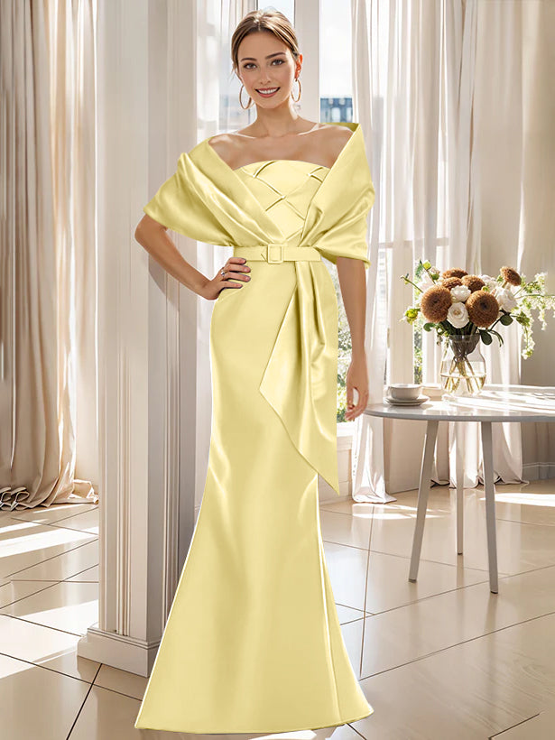 2-Piece Floor-Length Trumpet Dresses for Mother of the Bride & Groom with Wrap