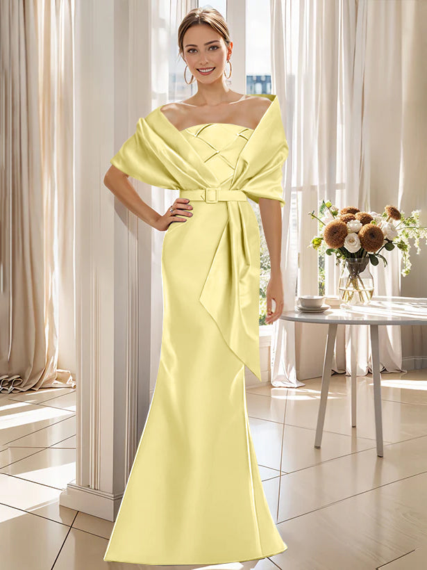 2-Piece Floor-Length Trumpet Dresses for Mother of the Bride & Groom with Wrap