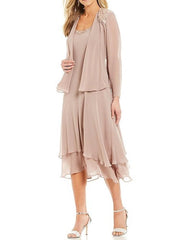Sleeveless Tea-Length Mother Of The Bride Pantsuits With Jacket in A-Line/Princess Round Neck Style