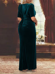 Plus Size Mother of the Bride A-Line Princess Dress with Scoop Neck Half Sleeves and Ruffles