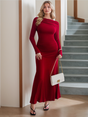 Long-Sleeved Ankle-Length Mother of the Bride Gown with Jewel Neckline