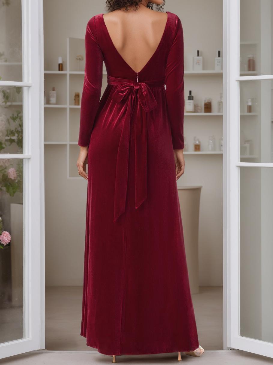 Floor-Length A-Line Princess Gown with Scoop Neck and Long Ruffled Sleeves