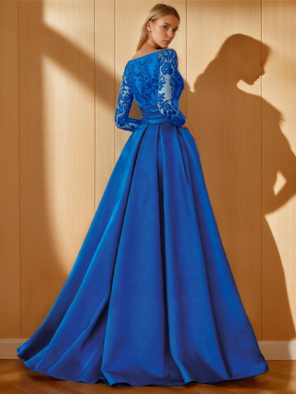 Off-the-Shoulder A-Line Floor-Length Mother of the Bride Dress with 3/4 Sleeves and Side Split