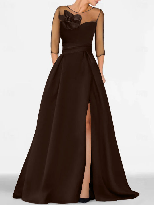 Sweetheart A-Line Princess Gown with 3/4 Sleeves and Lace Floral Detail for the Mother of the Bride