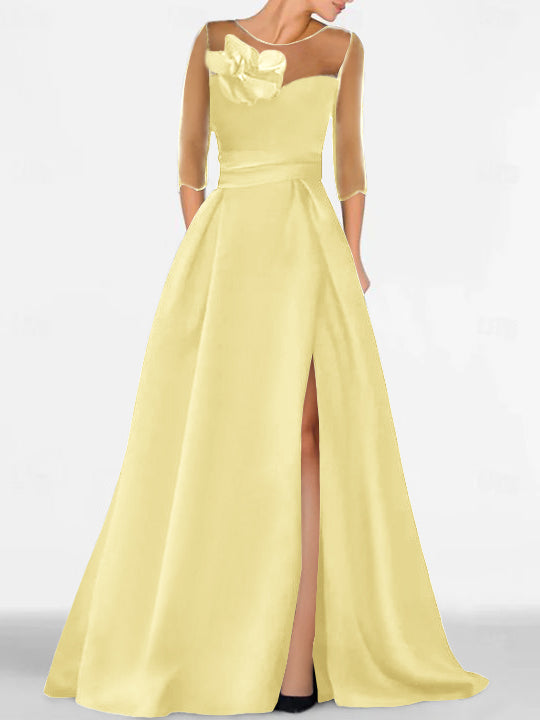 Sweetheart A-Line Princess Gown with 3/4 Sleeves and Lace Floral Detail for the Mother of the Bride